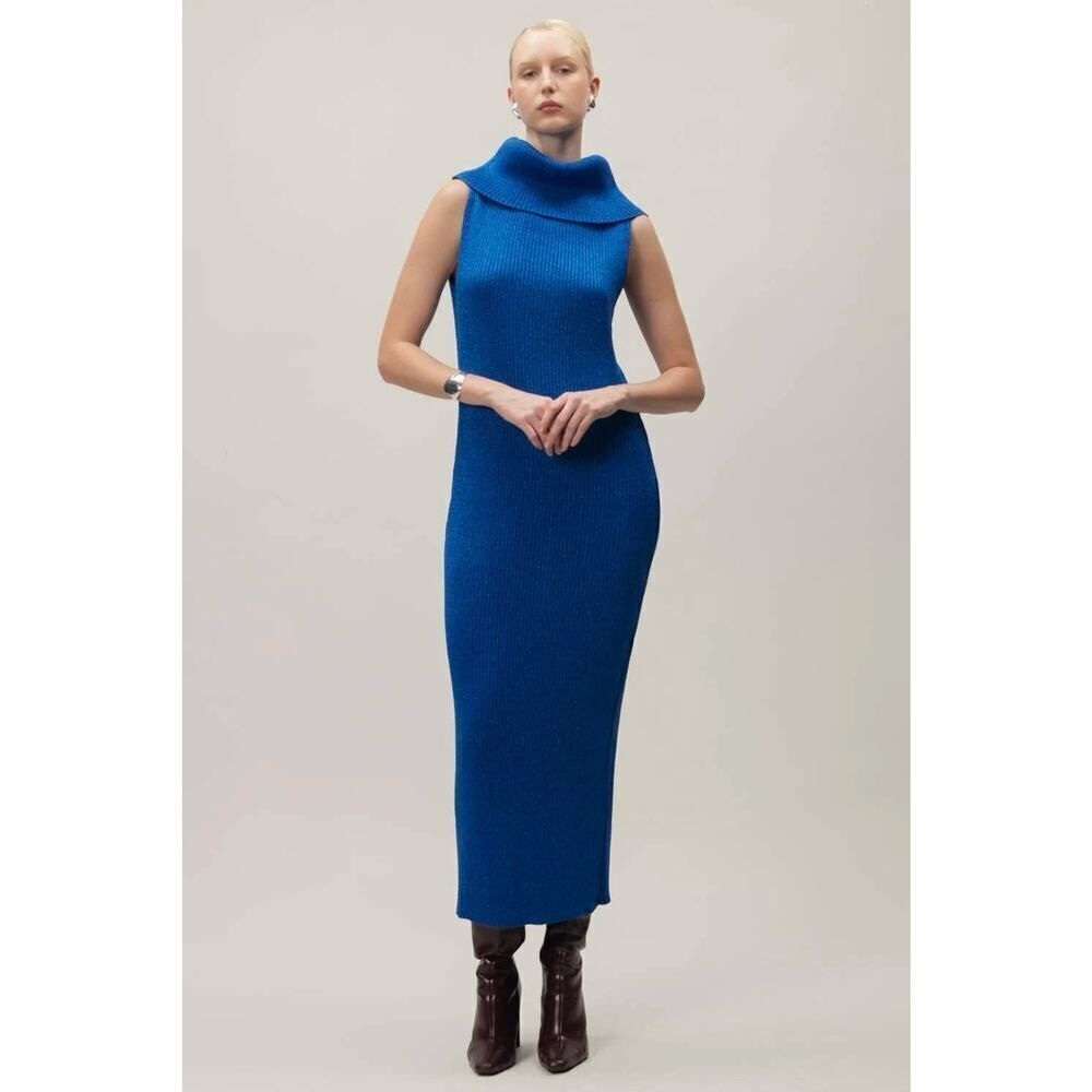 NWT Baobab Blue Knit Lover Dress Sleeveless High Neck Maxi Gown Size Small